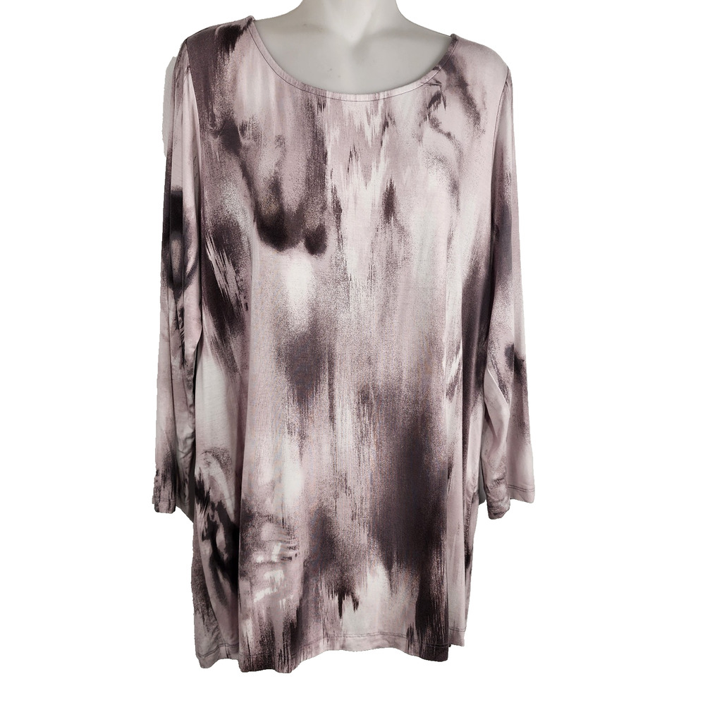 Belle by Kim Gravel Womens Watercolor Burst Top Gray L Knit Artsy Casual A468589
